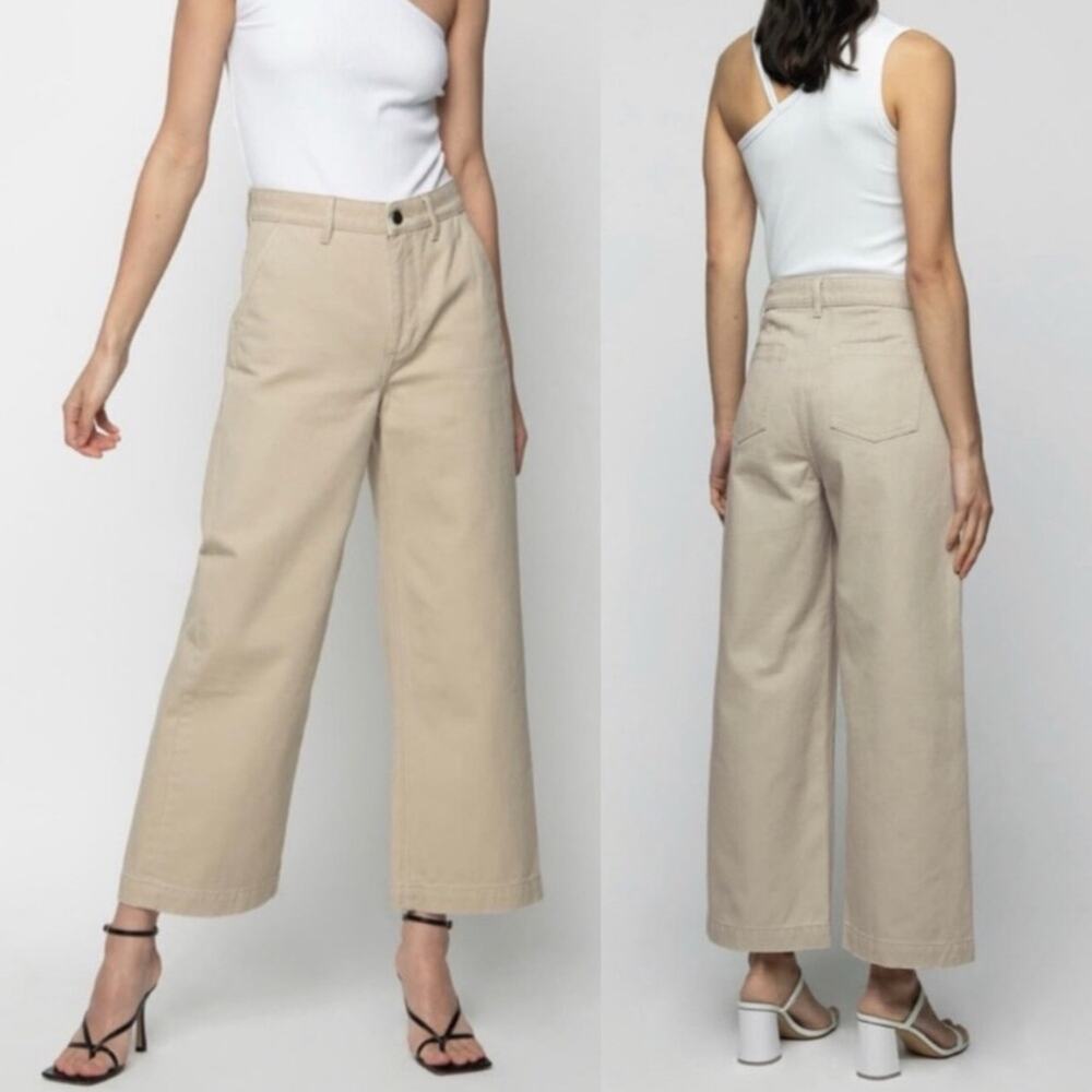 Oak & Fort Khaki Beige Wide Leg Jeans Cropped Pants High Rise Size 0